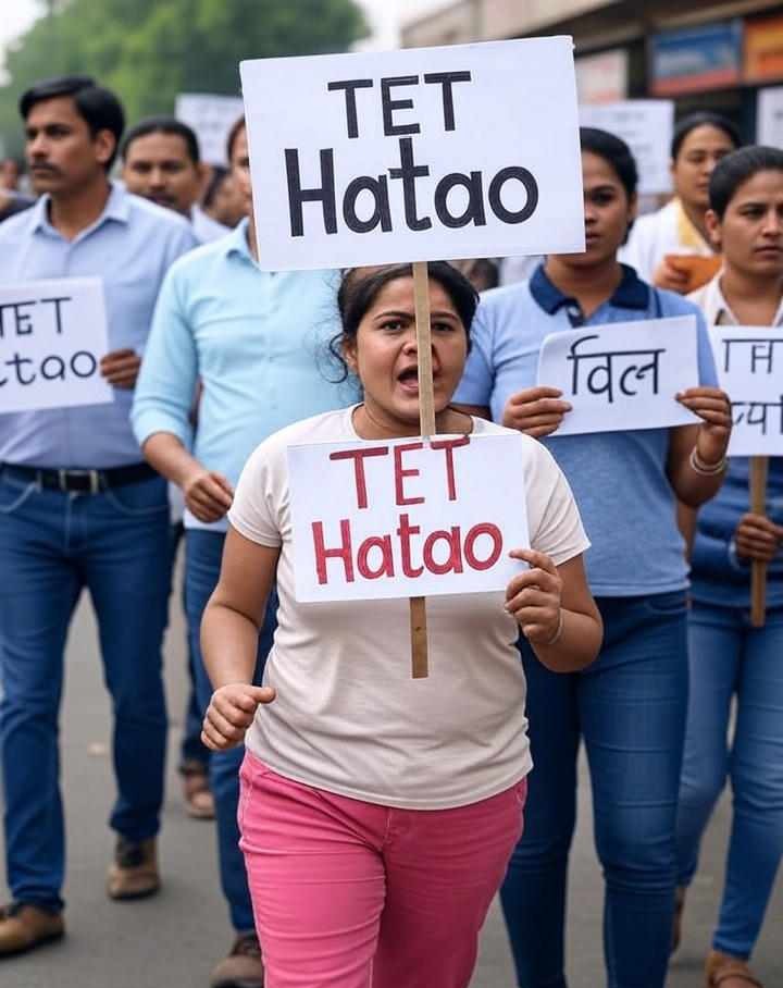 People took to the streets against compulsory TET, shouting slogans in Moradabad