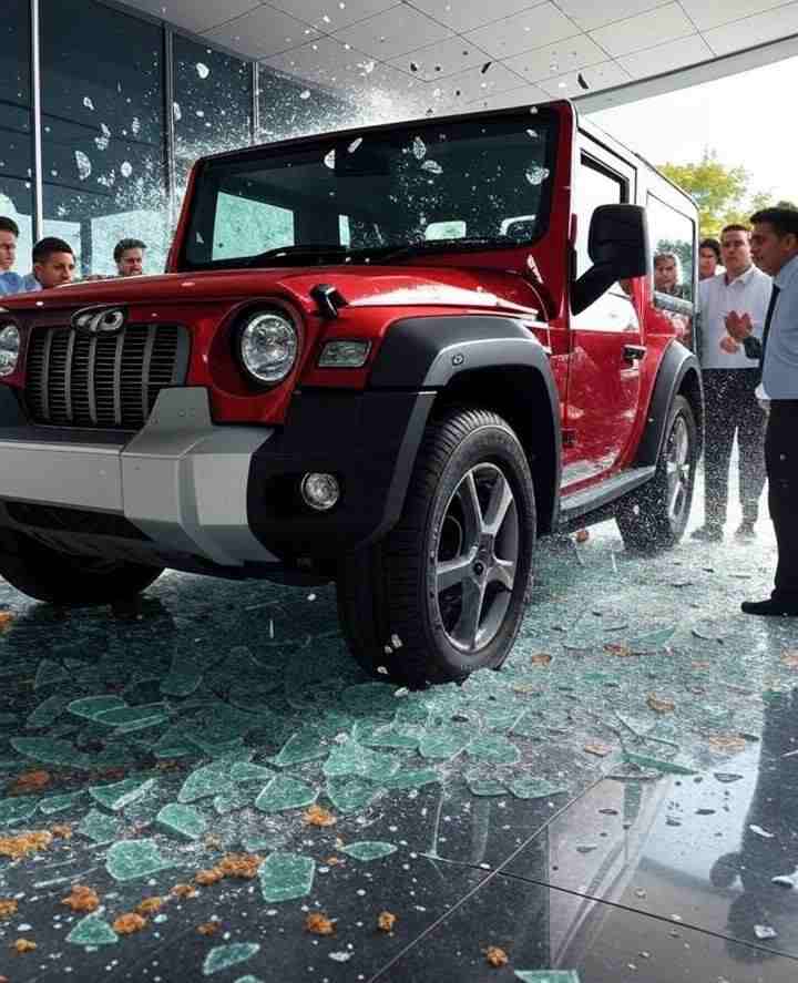 Viral Video: Woman throws Thar worth Rs 27 lakh down from the first floor of showroom